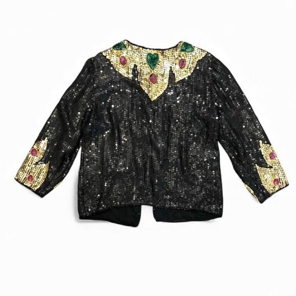 Vintage Joseph Le Bon Jacket Womens Small Black Silk Sequin Beaded Party 80s - Picture 2 of 9